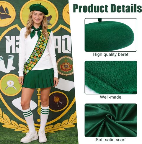 Dreamtop Scout Costume Set - 5 Pcs Scout Costume Women with Green Beret Sash Scarf Bowtie Socks for Halloween Party Dress Up in Saudi Arabia