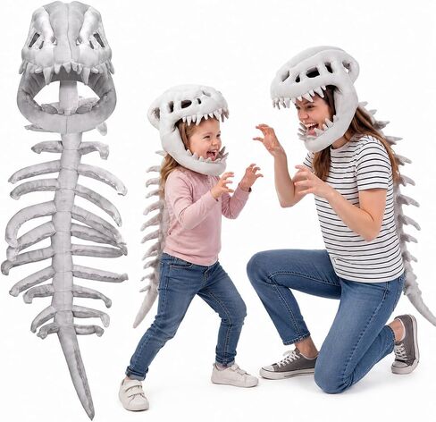 Dinosaur Skeleton Costume, Silly Dino Plush Skeleton Outfit with Spine & Headgear, 3D Bones Cosplay for Halloween in Saudi Arabia