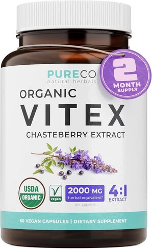 Organic Vitex Chasteberry Supplement for Women - High Strength Chaste Tree Berry Extract Supports Hormone Balance for Women from PMS to Menopause - Filler Free Vegan & Non-GMO (2 Month Supply) in Saudi Arabia