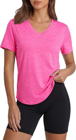 Alaroo Womens Workout Tops Short Sleeve V-Neck T Shirts Sun Protection Pilates Outfits Athletic Tops for Running Gym Tee in Saudi Arabia
