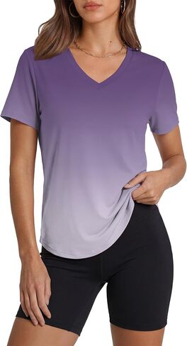 Alaroo Womens Workout Tops Short Sleeve V-Neck T Shirts Sun Protection Pilates Outfits Athletic Tops for Running Gym Tee in Saudi Arabia