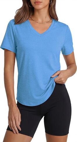 Alaroo Womens Workout Tops Short Sleeve V-Neck T Shirts Sun Protection Pilates Outfits Athletic Tops for Running Gym Tee in Saudi Arabia