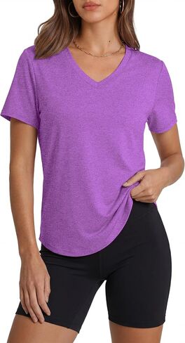 Alaroo Womens Workout Tops Short Sleeve V-Neck T Shirts Sun Protection Pilates Outfits Athletic Tops for Running Gym Tee in Saudi Arabia