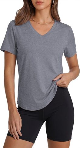 Alaroo Womens Workout Tops Short Sleeve V-Neck T Shirts Sun Protection Pilates Outfits Athletic Tops for Running Gym Tee in Saudi Arabia