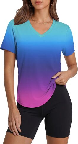 Alaroo Womens Workout Tops Short Sleeve V-Neck T Shirts Sun Protection Pilates Outfits Athletic Tops for Running Gym Tee in Saudi Arabia