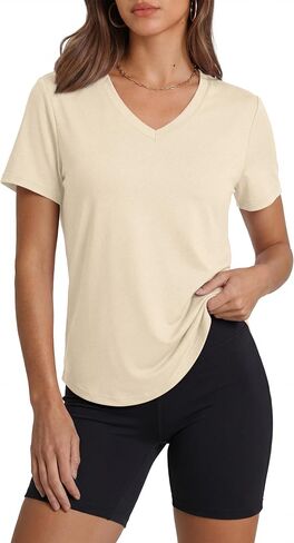 Alaroo Womens Workout Tops Short Sleeve V-Neck T Shirts Sun Protection Pilates Outfits Athletic Tops for Running Gym Tee in Saudi Arabia