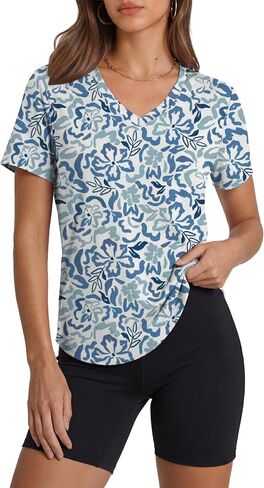Alaroo Womens Workout Tops Short Sleeve V-Neck T Shirts Sun Protection Pilates Outfits Athletic Tops for Running Gym Tee in Saudi Arabia