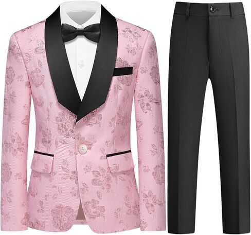 Boy Suit Tuxedo 3 Piece Regular Fit Floral Pattern Blazer Jacket Waistcoat Pants Men Suit Set for Wedding in Saudi Arabia