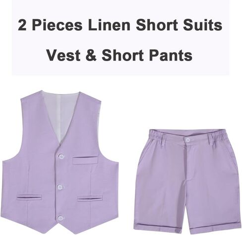 Boys Linen Suit 2 Pieces Short Suits for Boy Casual Outfit for Kids Vest and Pants for Summer Beach Wedding in Saudi Arabia