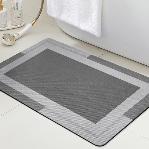 ACCUMTEK Non Slip Bath Mat, Thin Bathroom Rugs Fit Under Door, Quick Dry Bath Mats, Machine Washable Bath Rugs for Bathroom, Bathtub & Kitchen, Bathtub & Kitchen, Black/Solid/24 x17 in Saudi Arabia