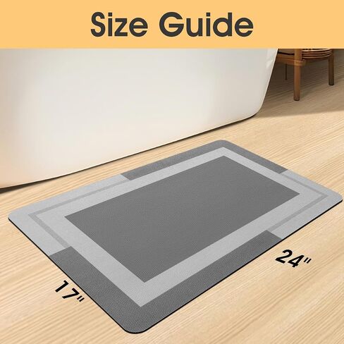 ACCUMTEK Non Slip Bath Mat, Thin Bathroom Rugs Fit Under Door, Quick Dry Bath Mats, Machine Washable Bath Rugs for Bathroom, Bathtub & Kitchen, Bathtub & Kitchen, Black/Solid/24 x17 in Saudi Arabia