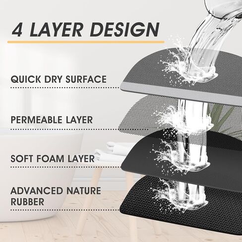 ACCUMTEK Non Slip Bath Mat, Thin Bathroom Rugs Fit Under Door, Quick Dry Bath Mats, Machine Washable Bath Rugs for Bathroom, Bathtub & Kitchen, Bathtub & Kitchen, Black/Solid/24 x17 in Saudi Arabia