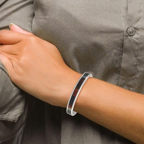 Stainless Steel Polished with Enameled Koa Wood Inlay Cuff Bangle Bracelet 7.5" in Kuwait
