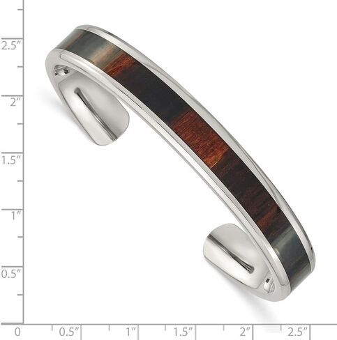 Stainless Steel Polished with Enameled Koa Wood Inlay Cuff Bangle Bracelet 7.5" in Kuwait