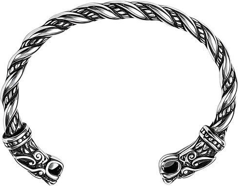 Vintage Open Twisted Viking Cuff Bracelet for Men, Norse Mythology Odin Wolf Head Arm Ring, Adjustable Pagan Medieval Warrior Jewelry, Antique Finish Biker Bracelet Bangle Accessories in Saudi Arabia