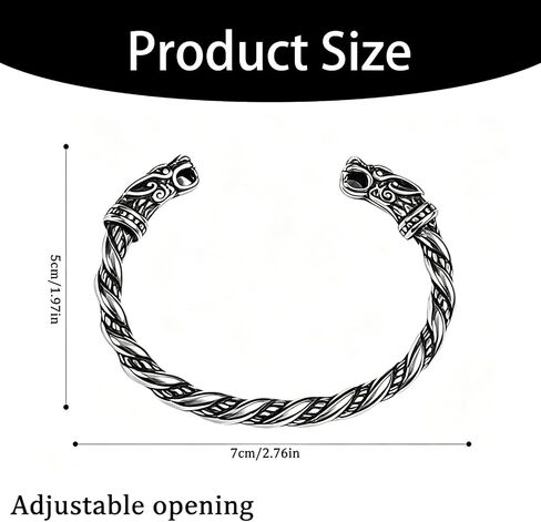 Vintage Open Twisted Viking Cuff Bracelet for Men, Norse Mythology Odin Wolf Head Arm Ring, Adjustable Pagan Medieval Warrior Jewelry, Antique Finish Biker Bracelet Bangle Accessories in Saudi Arabia