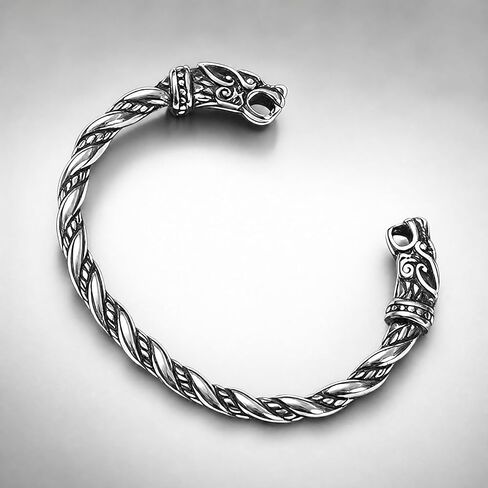 Vintage Open Twisted Viking Cuff Bracelet for Men, Norse Mythology Odin Wolf Head Arm Ring, Adjustable Pagan Medieval Warrior Jewelry, Antique Finish Biker Bracelet Bangle Accessories in Saudi Arabia