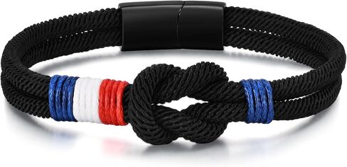 Infinity Nautical Love Knot Rope Bracelet for Men - American Flag Braided Rope Bracelets with Stainless Steel Clasp Friendship Forever String Paracord Bracelet Minimalist SurferJewelry Gifts for Men in Saudi Arabia