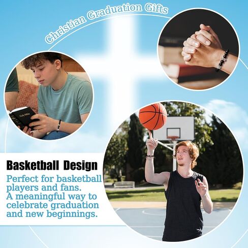 Cross Bracelet for Men, Black Beaded Bracelet with Stainless Steel Cross Charm and Soccer/Basketball Accent, Adjustable Christian Bracelet for Men, Sports Jewelry Gift for Husband Son Boyfriend in Kuwait