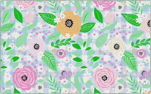 Flagship Carpets Pretty in Pastel Floral On Gingham Educational Area Rug for Kids Room, Children's Classroom Rug for Teaching and Playroom, 7'6" X 12' in Kuwait