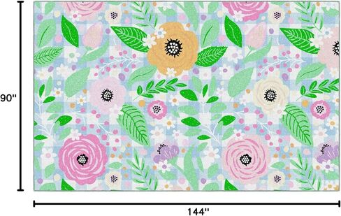 Flagship Carpets Pretty in Pastel Floral On Gingham Educational Area Rug for Kids Room, Children's Classroom Rug for Teaching and Playroom, 7'6" X 12' in Kuwait