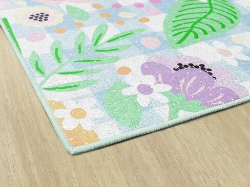Flagship Carpets Pretty in Pastel Floral On Gingham Educational Area Rug for Kids Room, Children's Classroom Rug for Teaching and Playroom, 7'6" X 12' in Kuwait