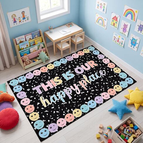 Nuanchu Pastel Laugh Face Classroom Rug This is Our Happy Place on Black Composition Notebook Educational Area Rug for Classroom Decoration, Play Carpet for Teaching and Playroom, 5' x 7'6 in Kuwait