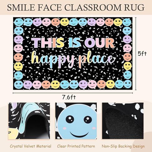 Nuanchu Pastel Laugh Face Classroom Rug This is Our Happy Place on Black Composition Notebook Educational Area Rug for Classroom Decoration, Play Carpet for Teaching and Playroom, 5' x 7'6 in Kuwait