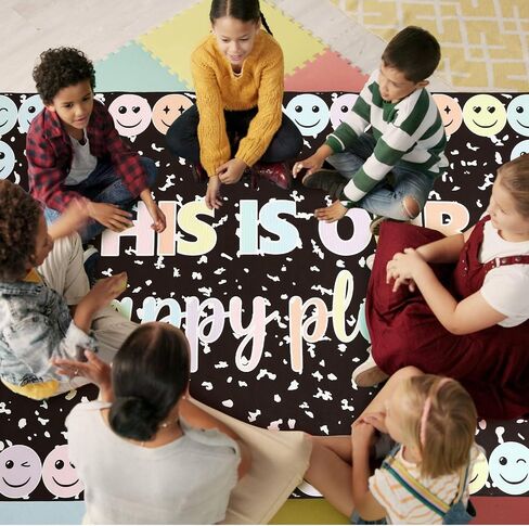 Nuanchu Pastel Laugh Face Classroom Rug This is Our Happy Place on Black Composition Notebook Educational Area Rug for Classroom Decoration, Play Carpet for Teaching and Playroom, 5' x 7'6 in Kuwait