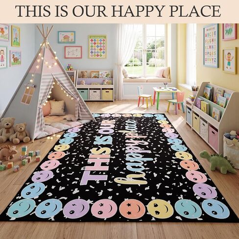 Nuanchu Pastel Laugh Face Classroom Rug This is Our Happy Place on Black Composition Notebook Educational Area Rug for Classroom Decoration, Play Carpet for Teaching and Playroom, 5' x 7'6 in Kuwait