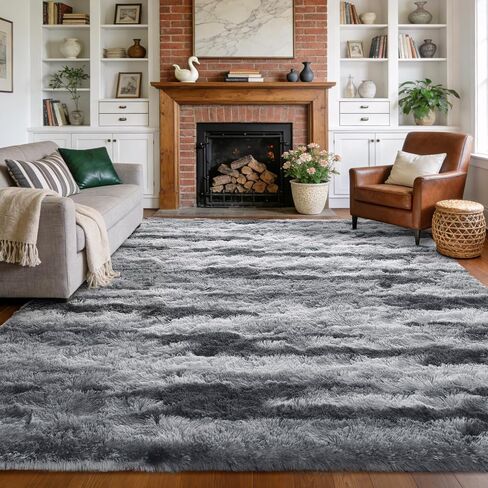 9x12 Extra Large Area Rugs for Living Room, Shaggy Non-Slip Tie-Dyed Rugs for Bedroom Kids Playroom Dorm Room, High Pile Ultra Soft Carpet, Grey in Saudi Arabia
