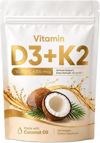 Real Good Essentials Vitamin D3K2 – 300 Softgels, High Absorption Softgels for Bone, Heart & Immune Support – Virgin Coconut Oil, Easy to Swallow in Saudi Arabia