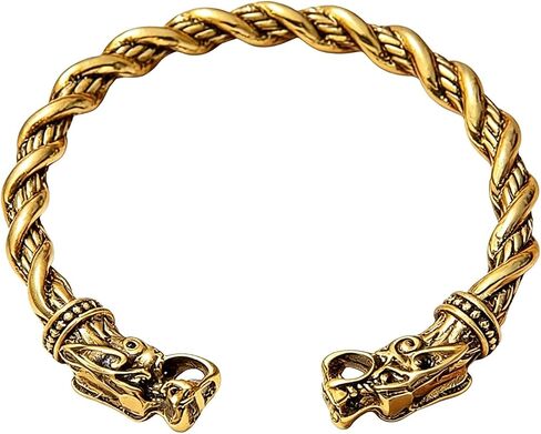 Vintage Open Twisted Viking Cuff Bracelet for Men, Norse Mythology Odin Wolf Head Arm Ring, Adjustable Pagan Medieval Warrior Jewelry, Antique Finish Biker Bracelet Bangle Accessories in Saudi Arabia