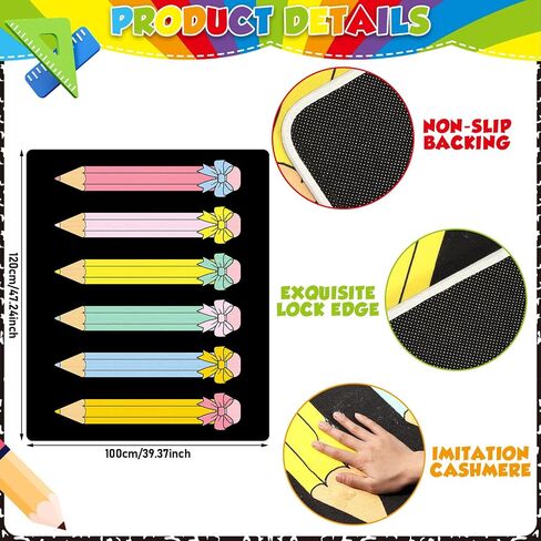 3.3x6.6 ft Pencil Coquette Bow Classroom Rug Pencil Bowknot Play Carpet Educational Area Rug Colorful Play Mat Non-Slip Back to School Floor Mat for Teaching Playroom Nursery Daycare Home Decor in Saudi Arabia
