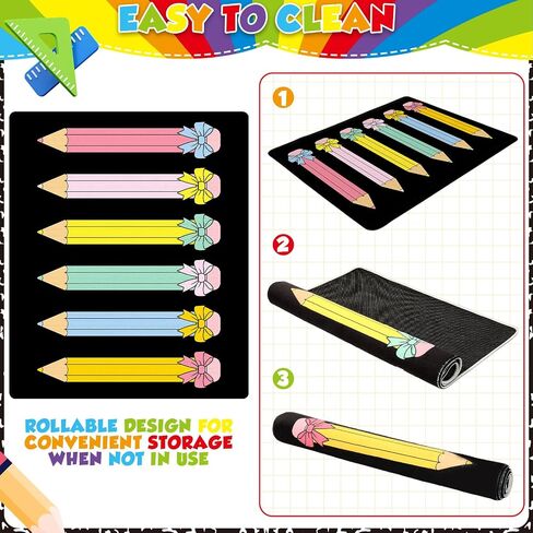 3.3x6.6 ft Pencil Coquette Bow Classroom Rug Pencil Bowknot Play Carpet Educational Area Rug Colorful Play Mat Non-Slip Back to School Floor Mat for Teaching Playroom Nursery Daycare Home Decor in Saudi Arabia
