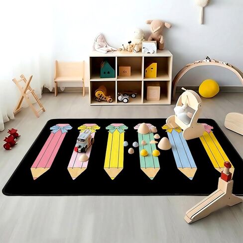 3.3x6.6 ft Pencil Coquette Bow Classroom Rug Pencil Bowknot Play Carpet Educational Area Rug Colorful Play Mat Non-Slip Back to School Floor Mat for Teaching Playroom Nursery Daycare Home Decor in Saudi Arabia