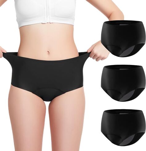3 Pack Womens Incontinence Underwear 5oz Super Absorbent Washable Leak Proof Underwear for Women Bladder Leakage Incontinence Protective Panties M (Beige/Beige/Black) in Saudi Arabia