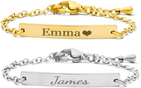 Personalized Baby Name Bracelet with Birthstone for Boys & Girls – Non Tarnish - Double-Sided Engraving – Stainless Steel PVD 18k Gold Plated or Silver – Adjustable Size for Babies, Toddlers & Kids in Saudi Arabia