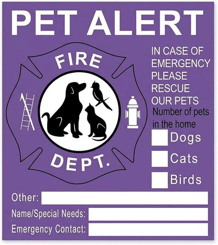 Pet Alert Emergency Sticker - Pet Rescue Alert Label, Reusable Adhesive Sign for Home Doors/Windows (4x4.5in) in Saudi Arabia