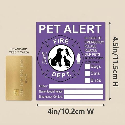 Pet Alert Emergency Sticker - Pet Rescue Alert Label, Reusable Adhesive Sign for Home Doors/Windows (4x4.5in) in Saudi Arabia