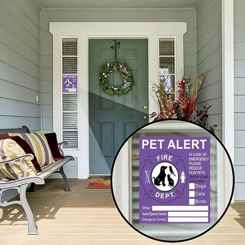Pet Alert Emergency Sticker - Pet Rescue Alert Label, Reusable Adhesive Sign for Home Doors/Windows (4x4.5in) in Saudi Arabia