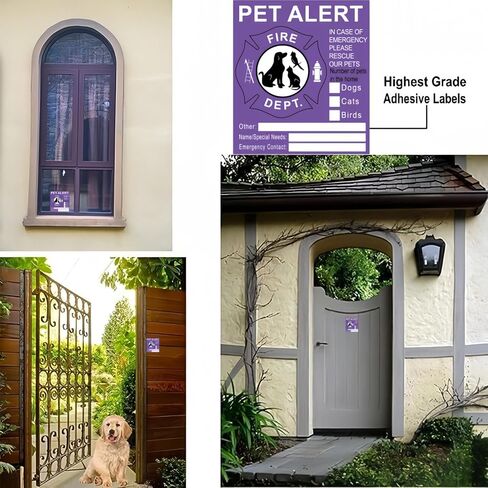 Pet Alert Emergency Sticker - Pet Rescue Alert Label, Reusable Adhesive Sign for Home Doors/Windows (4x4.5in) in Saudi Arabia