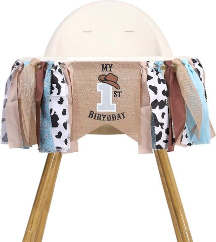 My First Rodeo High Chair Banner - Cowboy 1st Birthday Decorations for Boy, Western Party Supplies with Fringe & Bandana Print, Rodeo Cake Smash Photo Prop, Farm Themed First Birthday Banner (My First Rodeo) in Saudi Arabia
