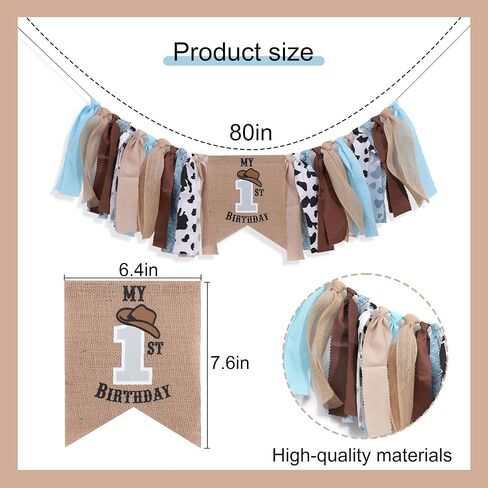 My First Rodeo High Chair Banner - Cowboy 1st Birthday Decorations for Boy, Western Party Supplies with Fringe & Bandana Print, Rodeo Cake Smash Photo Prop, Farm Themed First Birthday Banner (My First Rodeo) in Saudi Arabia