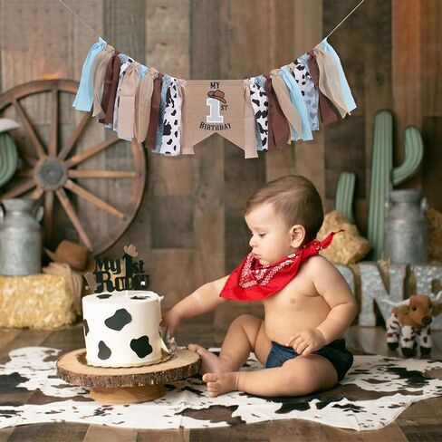 My First Rodeo High Chair Banner - Cowboy 1st Birthday Decorations for Boy, Western Party Supplies with Fringe & Bandana Print, Rodeo Cake Smash Photo Prop, Farm Themed First Birthday Banner (My First Rodeo) in Saudi Arabia