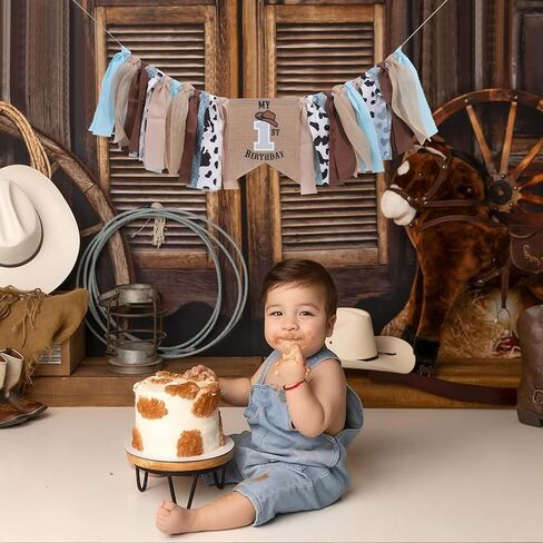 My First Rodeo High Chair Banner - Cowboy 1st Birthday Decorations for Boy, Western Party Supplies with Fringe & Bandana Print, Rodeo Cake Smash Photo Prop, Farm Themed First Birthday Banner (My First Rodeo) in Saudi Arabia
