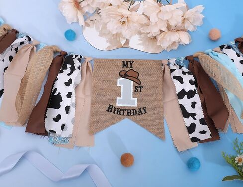 My First Rodeo High Chair Banner - Cowboy 1st Birthday Decorations for Boy, Western Party Supplies with Fringe & Bandana Print, Rodeo Cake Smash Photo Prop, Farm Themed First Birthday Banner (My First Rodeo) in Saudi Arabia