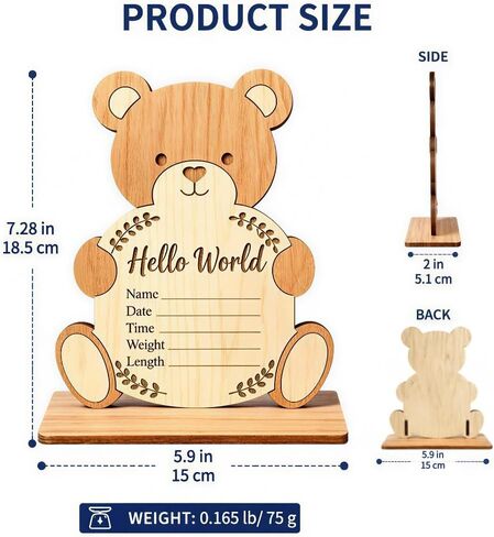 Baby Announcement Sign - Nursery Decoration with Base,Wooden Hello World Newborn Sign Name Date Time Weight Length Board,Newborn Announcement Great Keepsake for New Parents,Hospital Door Sign in Saudi Arabia