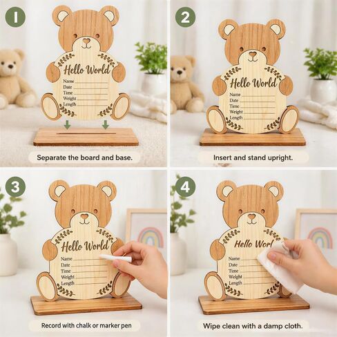 Baby Announcement Sign - Nursery Decoration with Base,Wooden Hello World Newborn Sign Name Date Time Weight Length Board,Newborn Announcement Great Keepsake for New Parents,Hospital Door Sign in Saudi Arabia