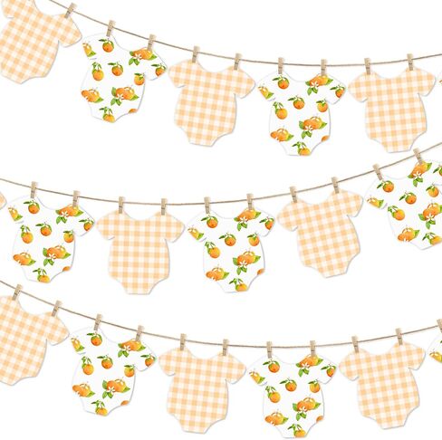 Orange Themed Baby Shower Bunting Banner Orange Checkered Onesie Garland with Wooden Clips for Citrus First Birthday, Sweet One Party Decorations in Saudi Arabia